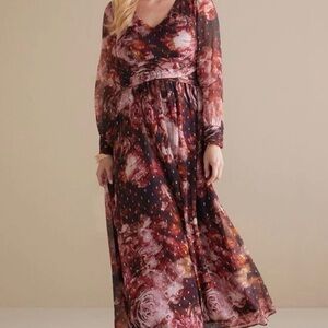 Soft Surroundings Women 4p Rina Silk Dress Midi Pink Rose Floral Shimmer Lined